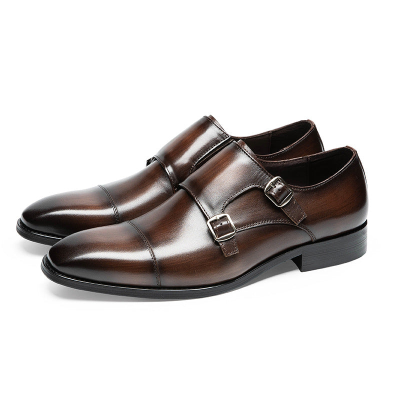 Double Buckle Cowhide Leather Formal Shoes