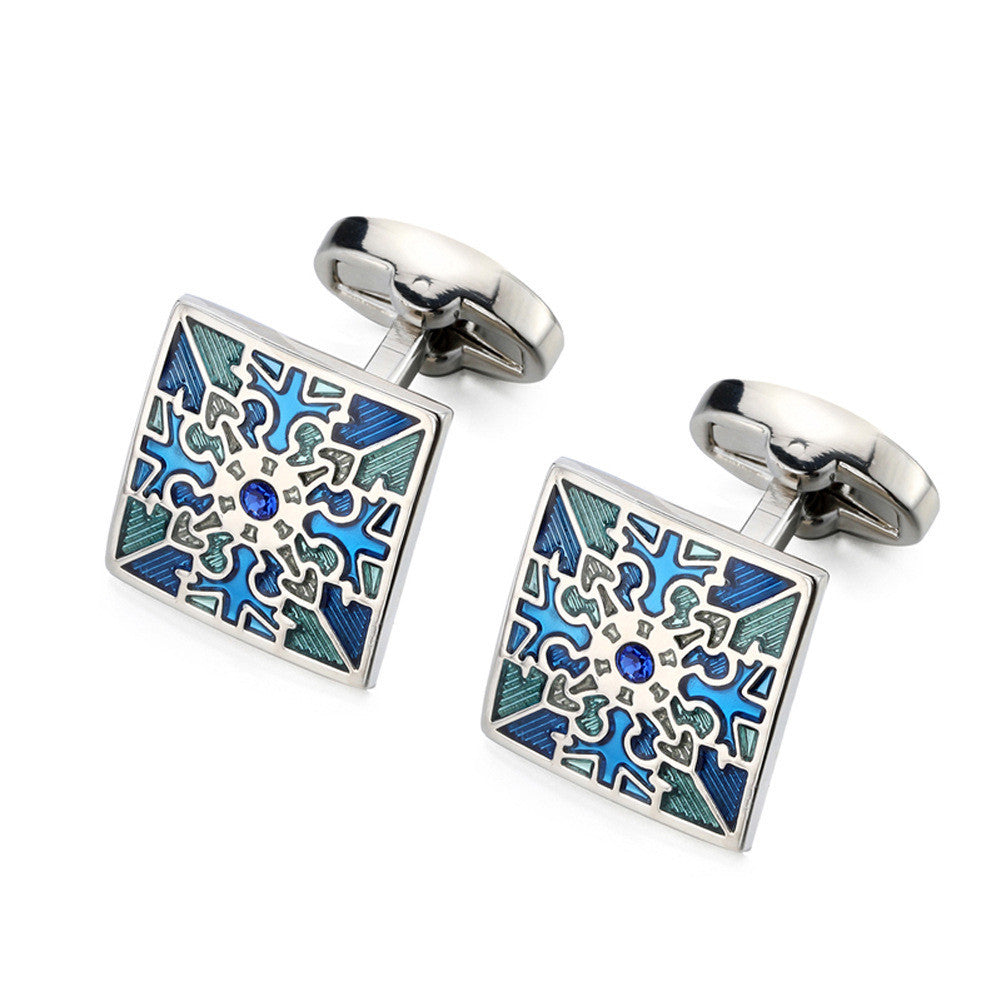 French Styled Cufflinks Silver Multi Blue