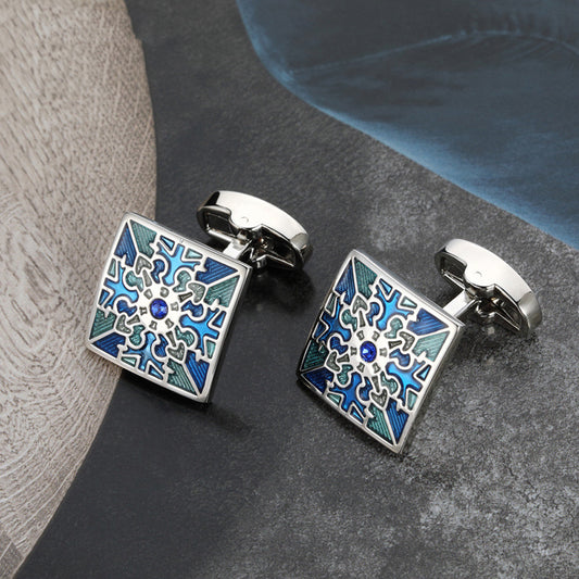 French Styled Cufflinks Silver Multi Blue