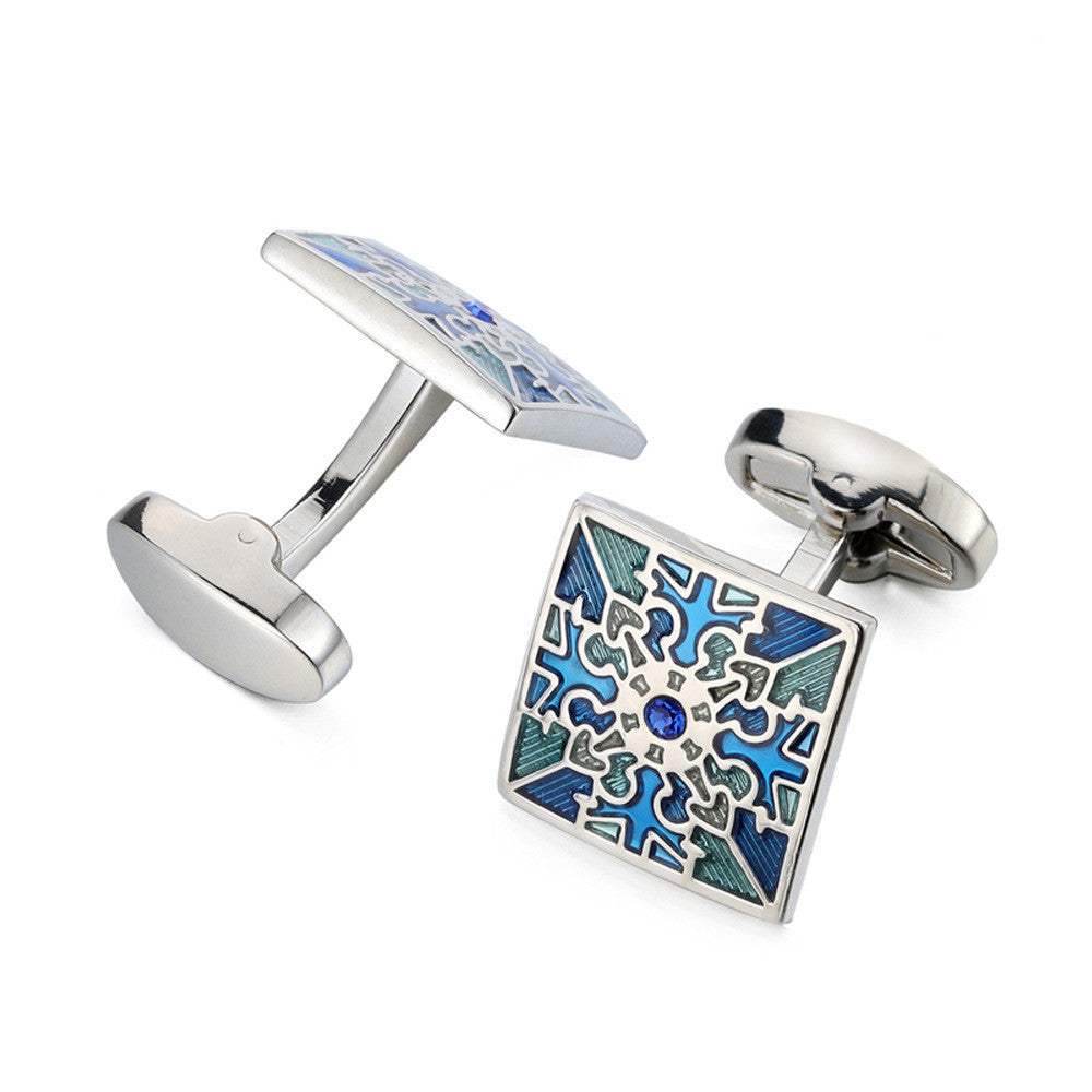 French Styled Cufflinks Silver Multi Blue