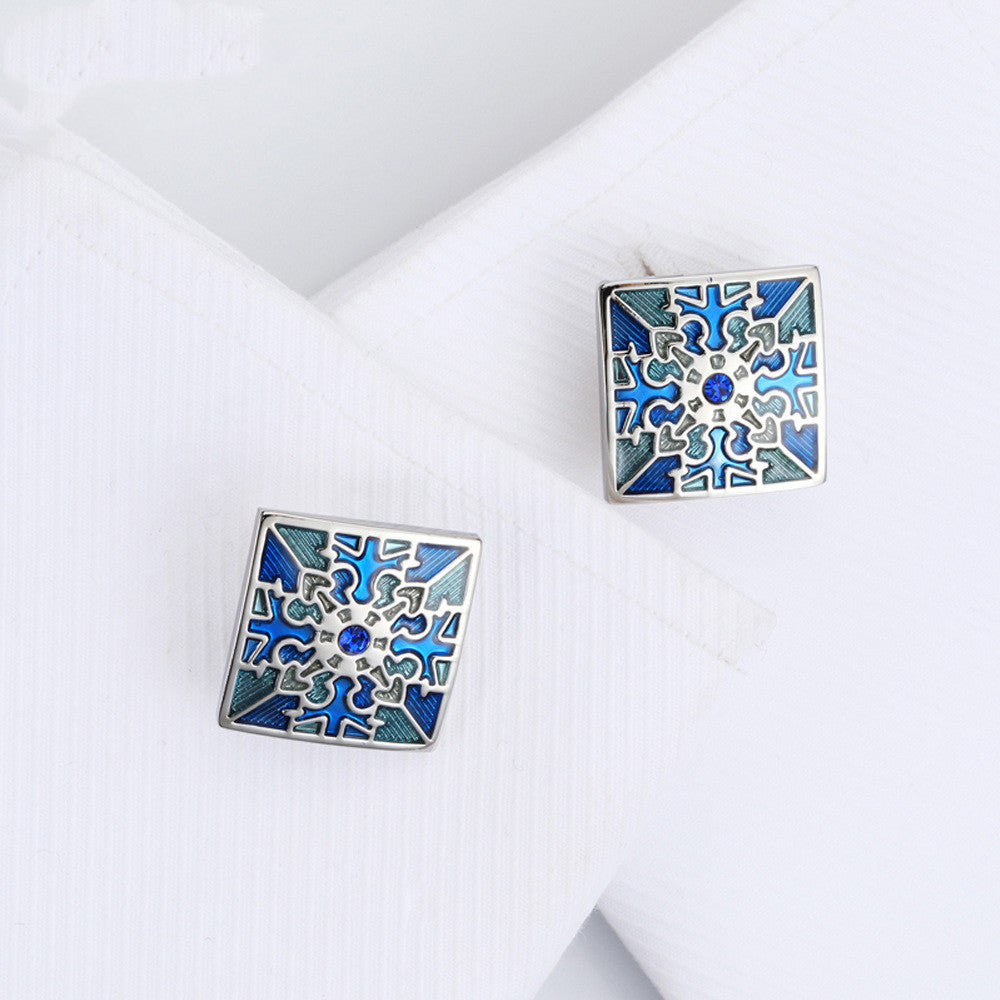 French Styled Cufflinks Silver Multi Blue