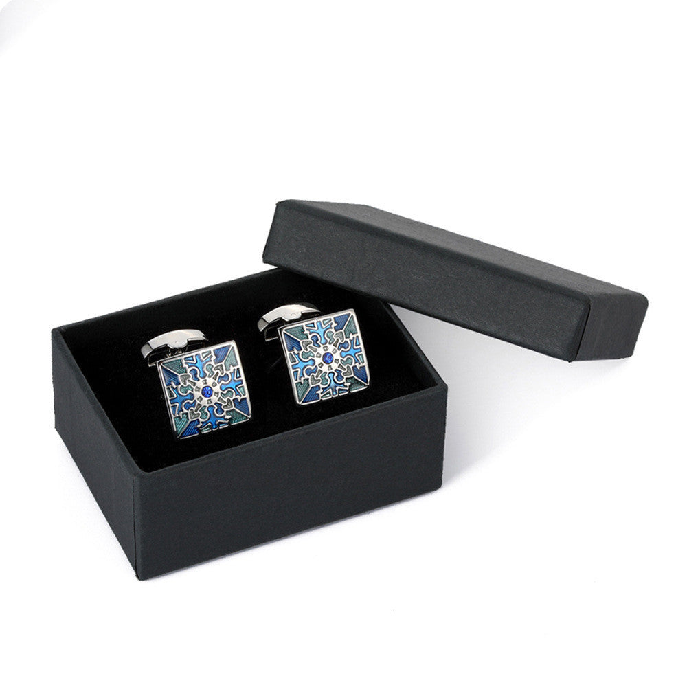 French Styled Cufflinks Silver Multi Blue
