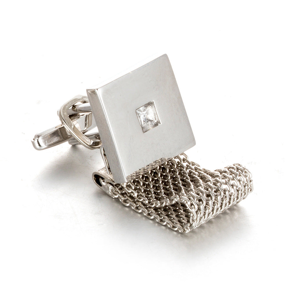 Chain Square White Crystal Business Cufflinks