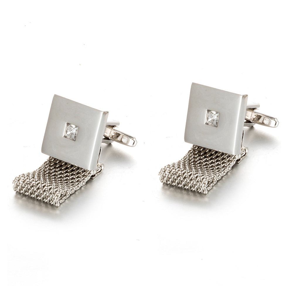 Chain Square White Crystal Business Cufflinks