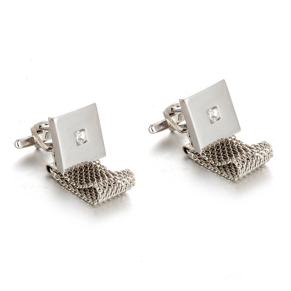 Chain Square White Crystal Business Cufflinks