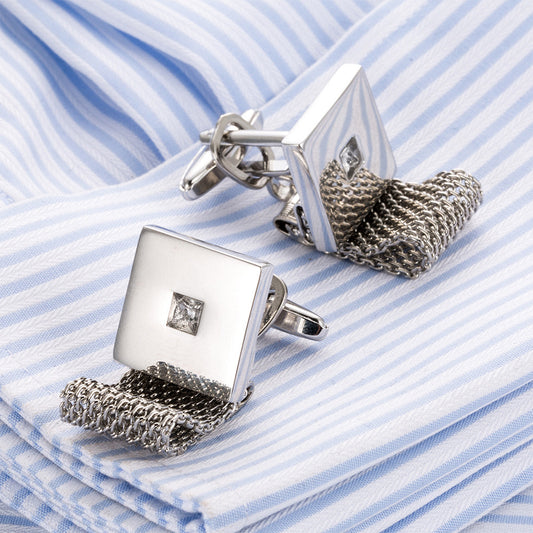 Chain Square White Crystal Business Cufflinks