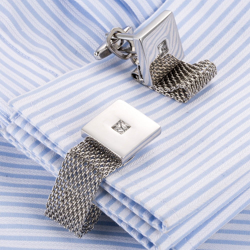 Chain Square White Crystal Business Cufflinks