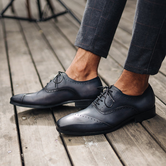 Men's First Layer Cowhide Pointed Toe British Style Business Dress Shoes