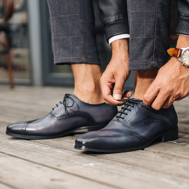 Men's First Layer Cowhide Pointed Toe British Style Business Dress Shoes