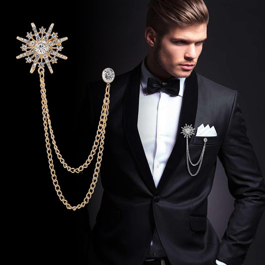 Brooch Octagonal Star Chain Tassel Suit Formal Accessories