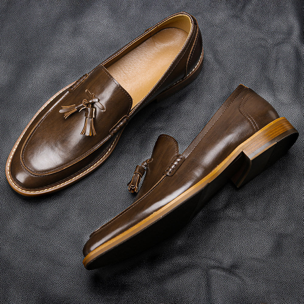 American Wood Grain Tassel Formal Slip-on Loafers