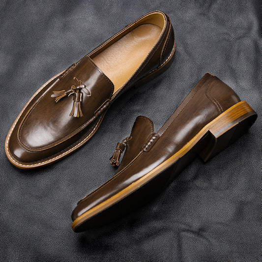 American Wood Grain Tassel Formal Slip-on Loafers