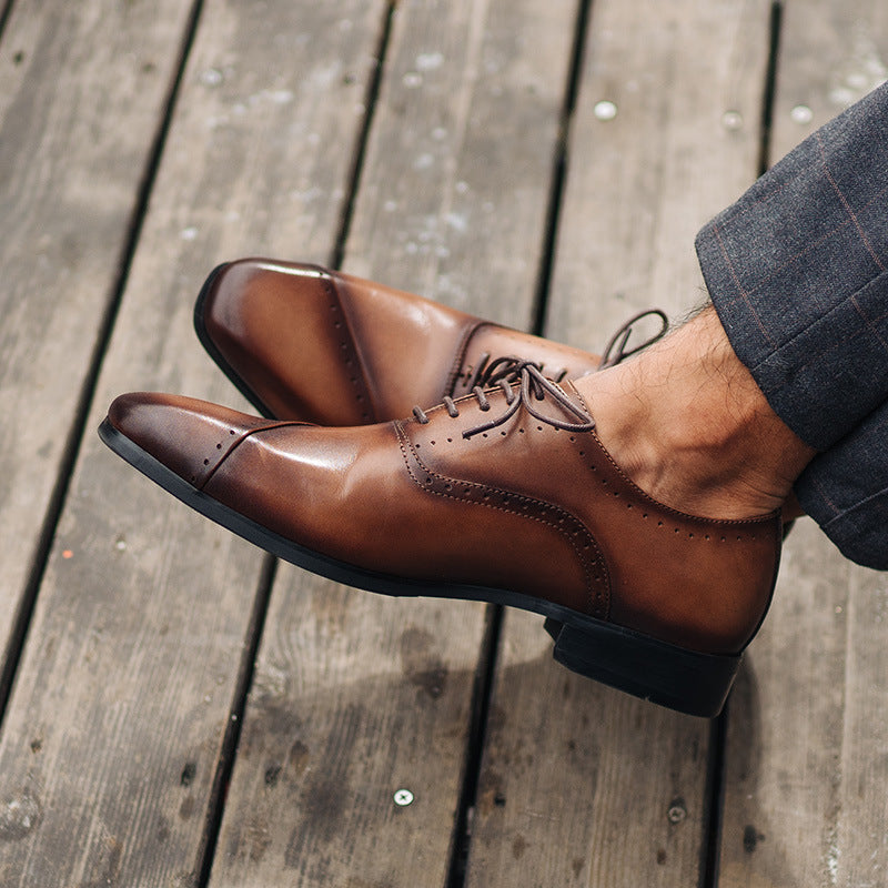 Men's First Layer Cowhide Pointed Toe British Style Business Dress Shoes
