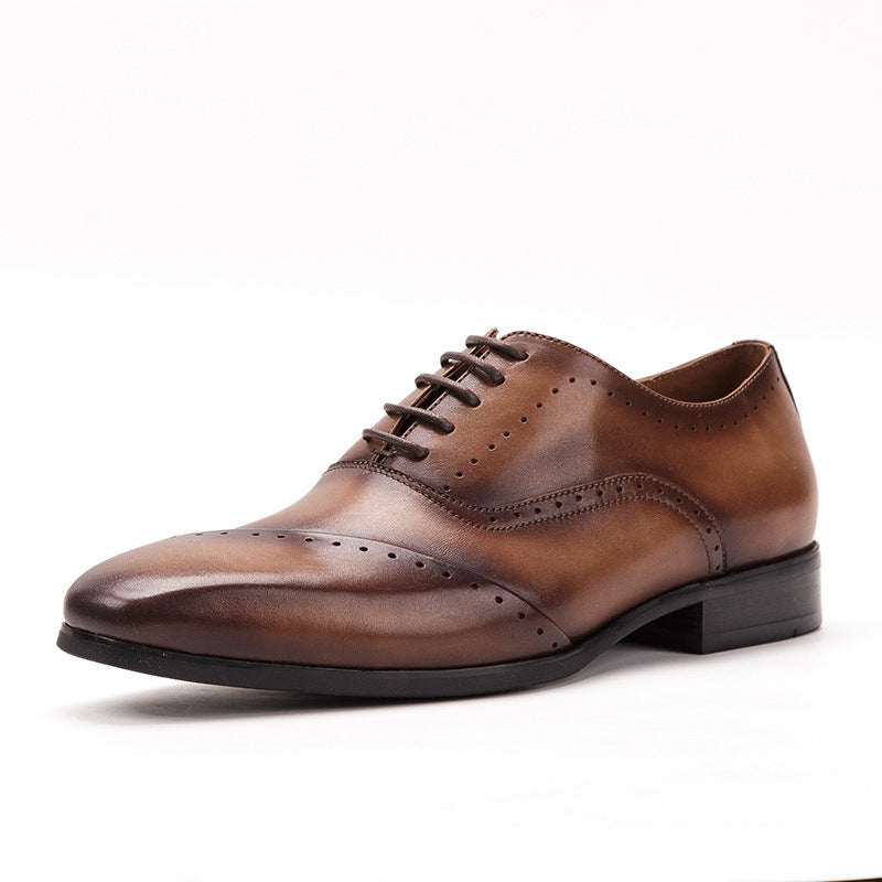 Men's First Layer Cowhide Pointed Toe British Style Business Dress Shoes
