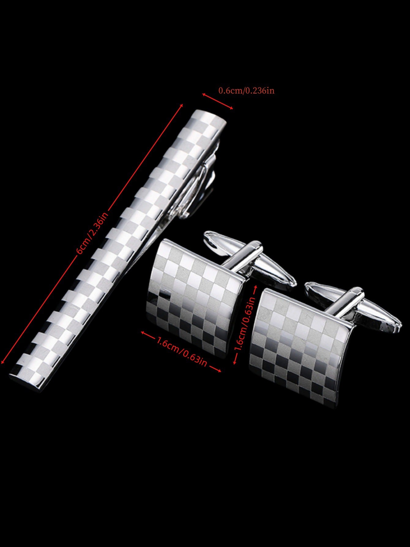Plaid Tie Clip Cufflinks Set