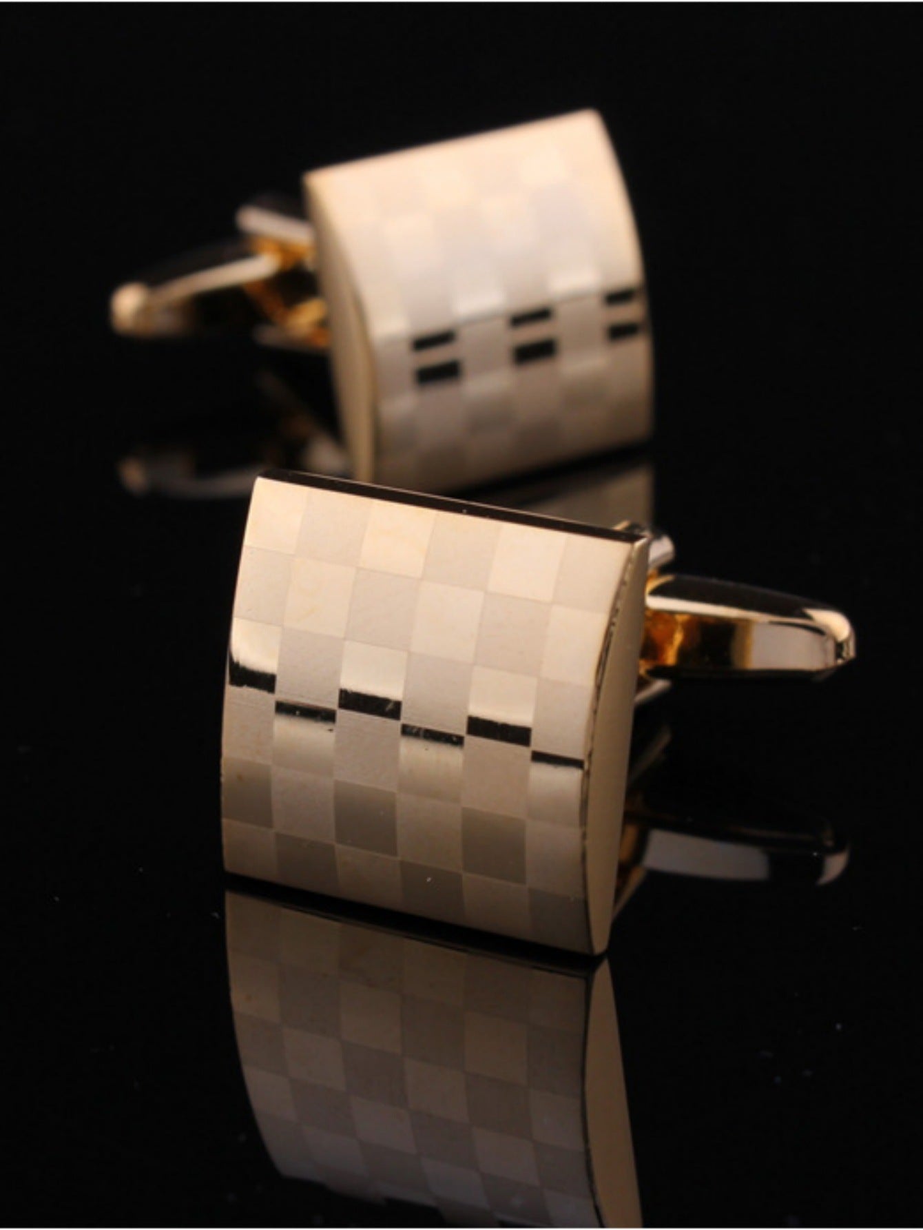 Plaid Tie Clip Cufflinks Set
