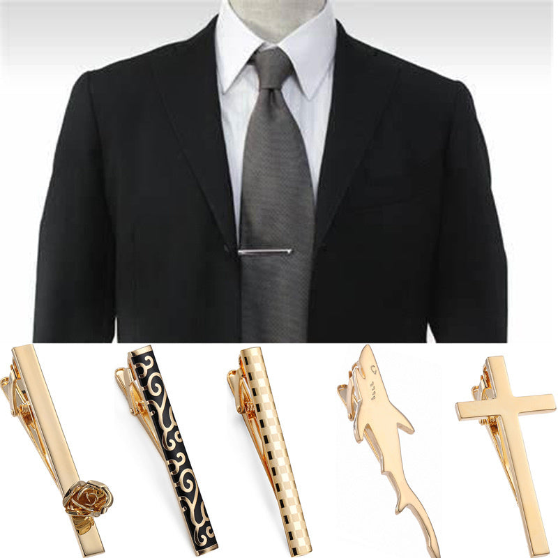 Black Enamel Silver Diagonal Striped Tie Clip Cufflinks Set