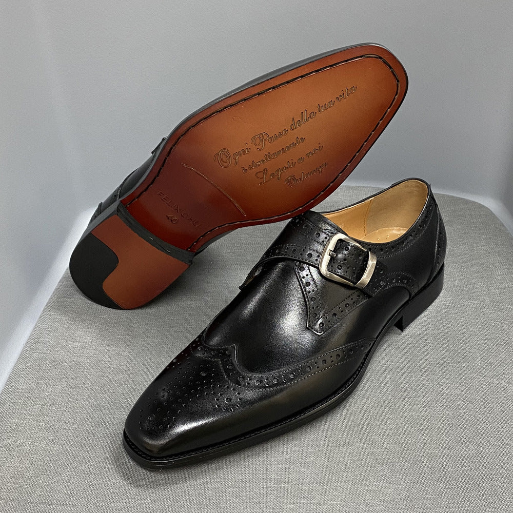 Summer Business Leather Broch Carved Cowhide Formal Shoes