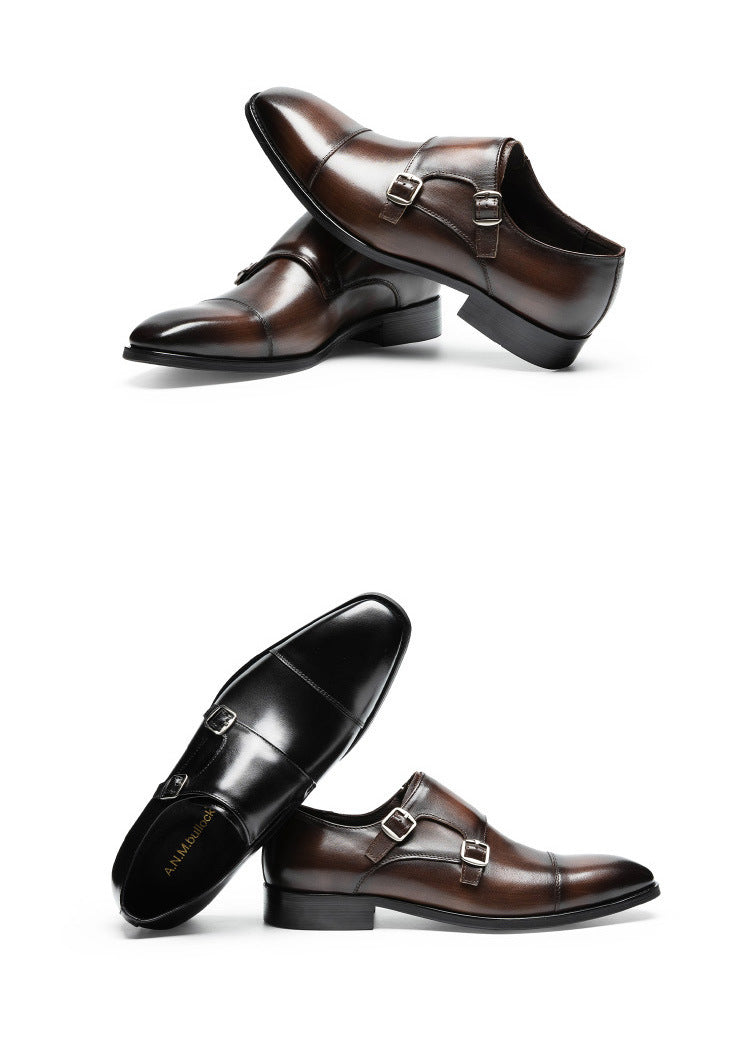 Double Buckle Cowhide Leather Formal Shoes