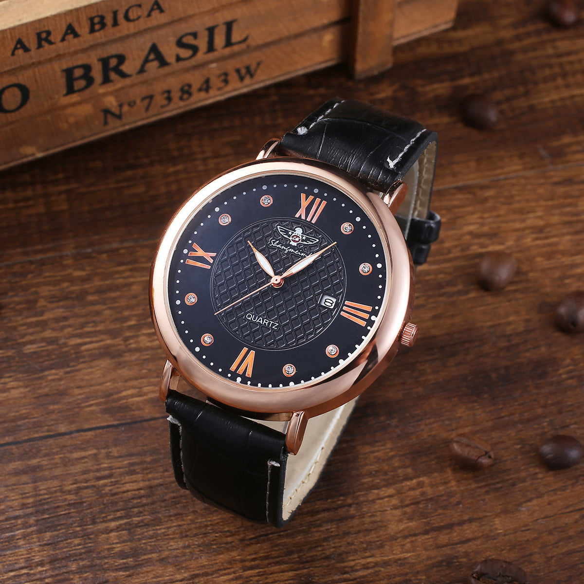 5pcs Set Boutique Belt Wallet Tie Dial Quartz Watch Cufflinks Set