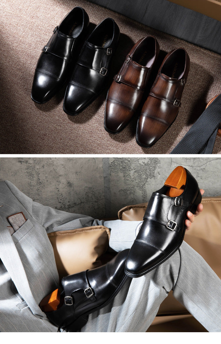Double Buckle Cowhide Leather Formal Shoes