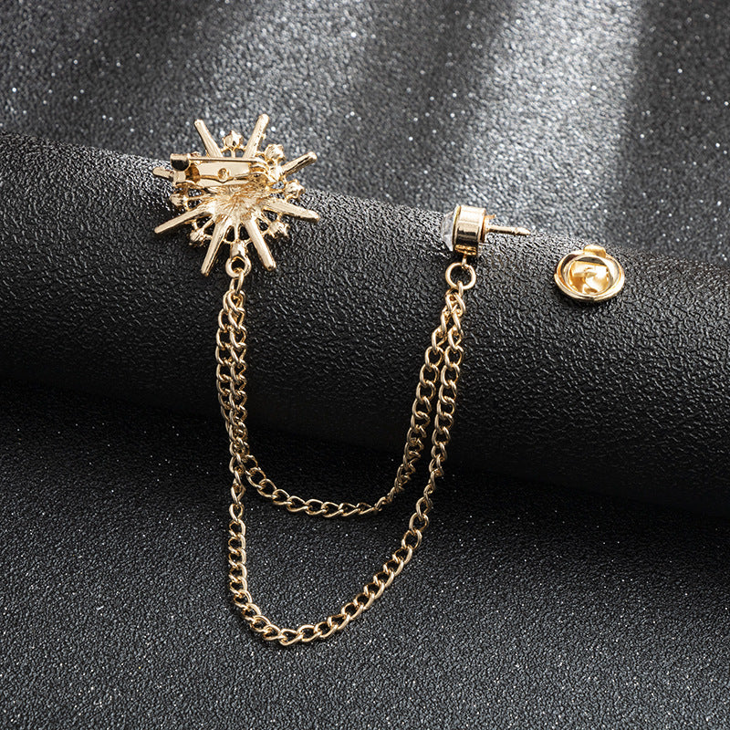 Brooch Octagonal Star Chain Tassel Suit Formal Accessories